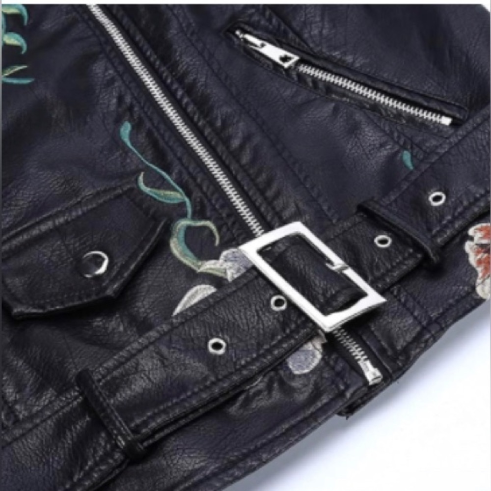 Host Pick Faux Leather Floral Moto Jacket - Picture 8 of 12